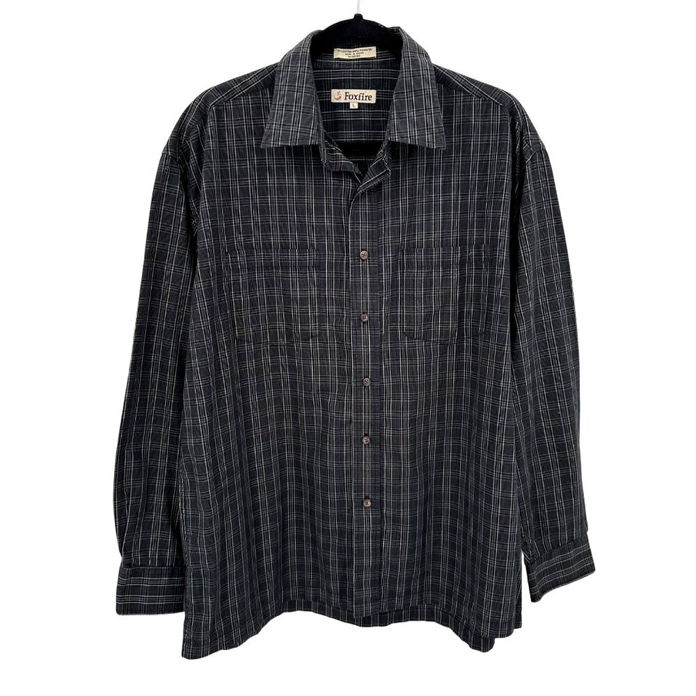 Foxfire Mens Black & White Plaid Long Sleeve Button-Up Shirt Size L